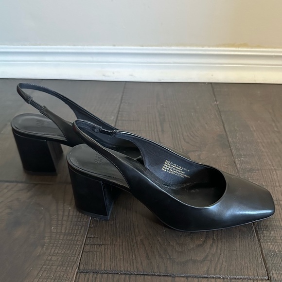 Black Square Toe Slingback Heels - Picture 3 of 4